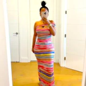 Sexy multicolor shoulder maxi dress